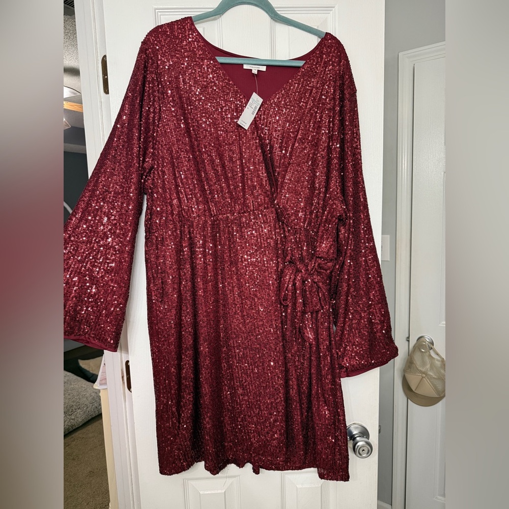 Red Sequin Wrap Dress